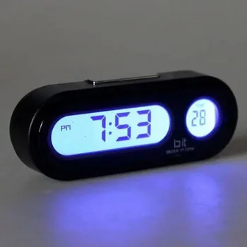 Мини електронен часовник за кола часовник Авто часовници Светлинен термометър LCD подсветка цифров дисплей Аксесоари за стайлинг на автомобили