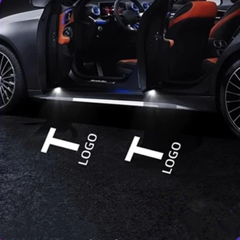 2Pcs за Tesla Welcome Car Door Light Модел 3 Модел X Y S 2015-2023 С любезното съдействие Icon HD LED лампа проектор атмосфера светлина