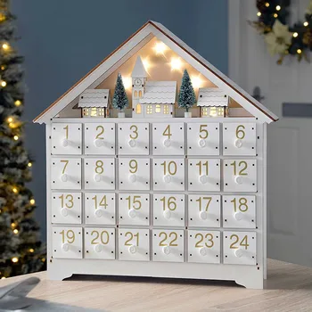 Коледен дървен адвентен календар Селска къща Борово обратно броене до коледен орнамент с 24 чекмеджета кутия декорации подаръци
