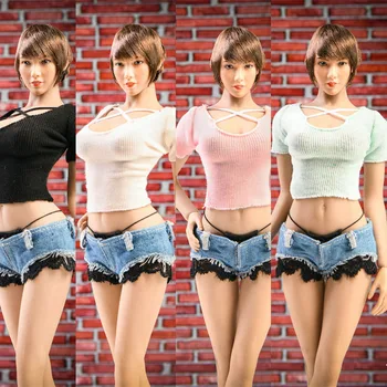 VSTOYS 1/6 мащаб секси ниско нарязани момиче летни дрехи къс ръкав шорти прашки комплект модел за 12 инча женски действие фигура