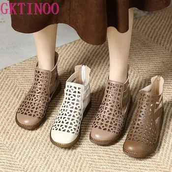 GKTINOO Голям размер 2023 Летни сандали от естествена кожа Дишащи кухи ботуши Плоски меки неплъзгащи се удобни Sandalias De Mujer
