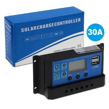 Соларен контролер за зареждане 30A Контролери за зареждане на слънчеви панели Двоен USB порт LCD дисплей Интелигентен регулатор