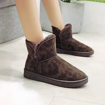 2023 Зимни основни топли обувки за жени Slip-on случайни дамски глезена ботуши плоски с дамски обувки плюс размер дамски сняг ботуши
