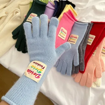 Touch Screen плетени ръкавици нов плътен цвят пет пръста зимни ръкавици сгъстяване дълги ръкави топли ръкавици дами
