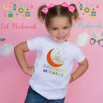 ислямски мюсюлманин Честит Рамазан Мубарак печат детски дрехи момче момиче тениска Eid Ramadan деца тениска къс ръкав облекло върховете