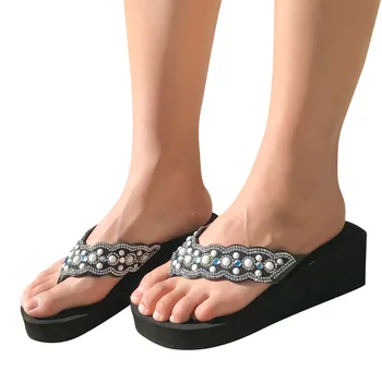 Летни чехли Модни кристали Клинове Джапанки Дамски ежедневни плажни обувки Нови летни удобни обувки tacones para mujer