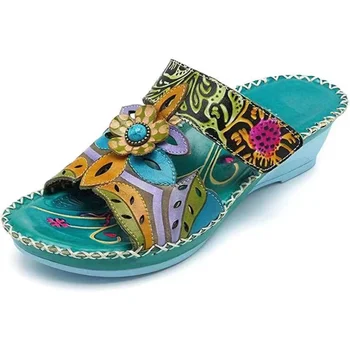 Обувки за жени Мода Slip-on клинове Дамски чехли Нови летни угари етнически ретро стил Дамски сандали Zapatillas De Mujer