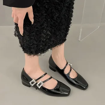 2023 Гореща продажба дамски обувки катарама каишка жените високи токчета мода кристал рокля помпи жени нов квадратен пръст Мери Джейн обувки