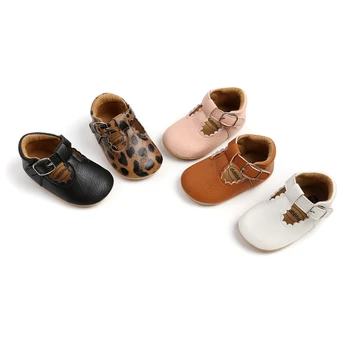 Бебешки обувки момиче реколта сладък каучук едноличен нехлъзгащи първите проходилки мода леопард печат открит дишаща T-каишка кожени обувки