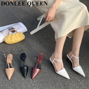 2023 Нова марка заострени пръсти плитко муле мода тесни сандали прашка помпи дамски обувки висок ток женски сандал елегантен mujer
