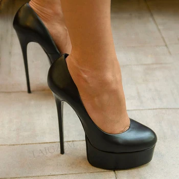 BERZIMER Дамски платформени помпи изкуствена кожа приплъзване на шило високи токчета сандали ръчно изработени дамски обувки жена голям размер 41 44 46 52