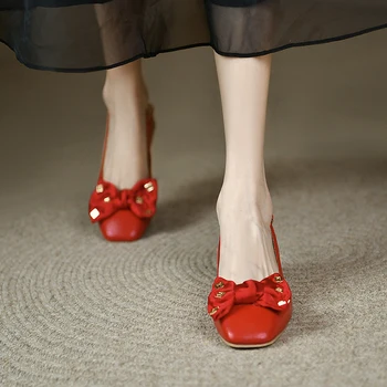 Дамски обувки 2023 Висококачествени модерни затворени пръсти Дамски сандали Летни леки ежедневни сандали Дамски квадратни пети пеперуда-възел
