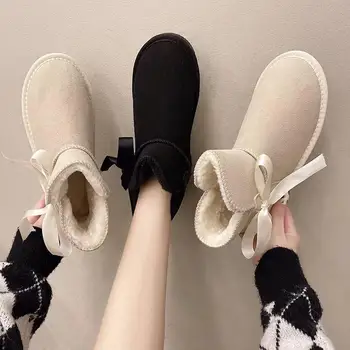 Зимни обувки Къси ботуши за сняг Жени Плоско дъно Топло плюс подплатени памучни обувки