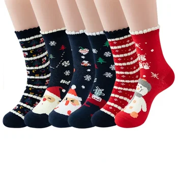 Памучни коледни чорапи в цилиндър лосове старец триизмерен възрастен уши мечка карикатура сняг чорапи големи червени дамски чорапи