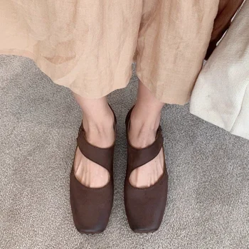 Балетни обувки за жени 2023 Нови ретро френски дебели токчета жени обувки квадратни пръсти закъсал ниски токчета танцови обувки Zapatos de Mujer