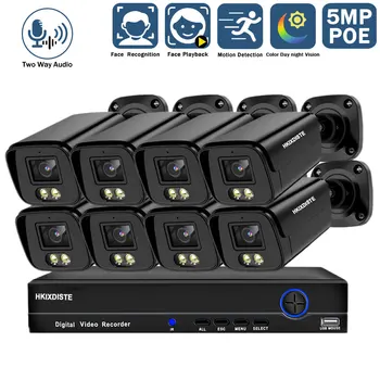 4K 8CH POE NVR система за сигурност на камерата Цветно нощно виждане 5MP CCTV IP камера Система за видеонаблюдение Kit P2P Bullet IP Cam Set