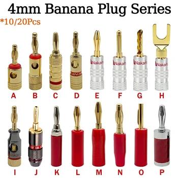 10/20Pcs банан конектор щепсел музикален звук 4MM банан щепсели с позлатени жакове за аудио и видео високоговорители
