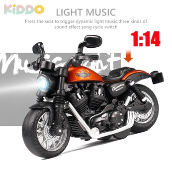 1:14 Симулация Мотоциклет Издърпайте назад Алуминиева кола Модел Светлинни звукови ефекти Състезателни мотоциклети Колекция Миниатюрни орнаменти Подаръци