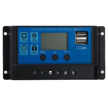 Контролер 12V 24V соларен контролер Слънчев панел регулатор Двоен USB LCD дисплей