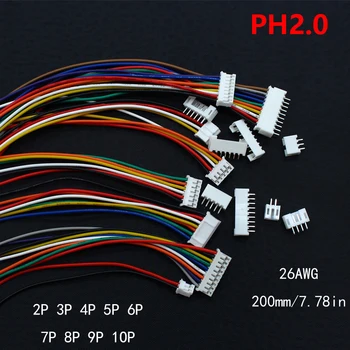 10Sets Mini Micro JST 2.0 PH мъжки женски конектор 2/3/4/5/6/7/8/9/10-пинов щепсел с клемни проводници кабели гнездо 200MM 26AWG