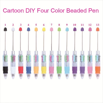 13pcs Нов 4-цветен пълнител Beaded химикалка DIY Beadable писалки студент канцеларски пластмасови подарък писалка училище офис писалка