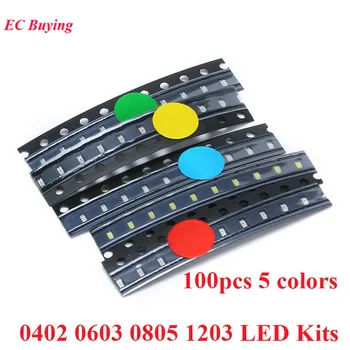 100pcs 0402 0603 0805 1206 SMD LED електронен комплект червен жълт зелен бял син светодиод вода ясна светлина диоди комплект
