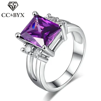 Най-високо качество лилав цвят CZ пръстени за жени площад елегантен женски парти пръстен с австрийски кристал модни бижута CC202