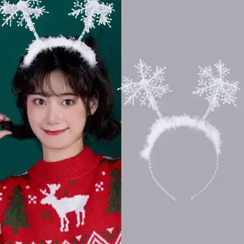 карикатура перо бяло снежно цвете парти обличане Коледа лента за глава коледна украса женски плюшени коса обръч рога лента за глава