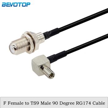 2Pcs/lot F женски към TS9 мъжки 90 градусов конектор 50 Ohm RG174 Pigtail 3G модем удължителен кабел RF коаксиален джъмпер кабел