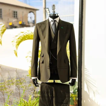 Класически офис мъже костюми сватба младоженец смокинг тънък годни официален бизнес блейзър банкет 3 парче trajes elegante para hombres