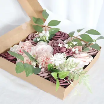 Изкуствени цветя комбо бокс сет за творчески сватбени букети Аранжировки за централни части Декор за булчинска душ маса 27x25x5.5cm