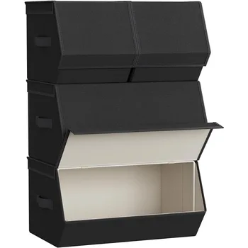 SONGMICS Комплект от 4 стифиращи се контейнери за съхранение с магнитни капачки, кутии за съхранение на тъкани Мебели за спалня