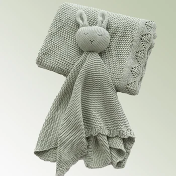 Неутрално бебе Lovey памук плетене на една кука зайче утешител одеяло новородено одеяла за сигурност заек играчка прегръдка спално бельо на едро
