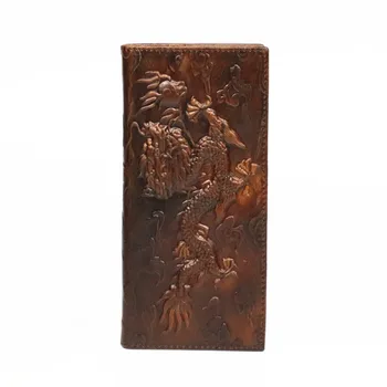 Нов ръчно изработен китайски дракон естествена кожа портфейл жени мъже реколта телешка портфейли притежател на карта чанта монета/мобилен телефон джобна чанта
