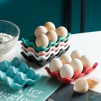 Керамично съхранение Шест правоъгълна решетка Creative яйце кухненски консумативи тава прибори за хранене плътен цвят багажник домакинство
