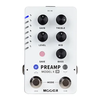MOOER PREAMP MODEL X X2 Preamp Pedal Вграден 3 кабинет Симулация Цифрови китарни ефекти Педал Двойни канали 14 предварително зададени слота