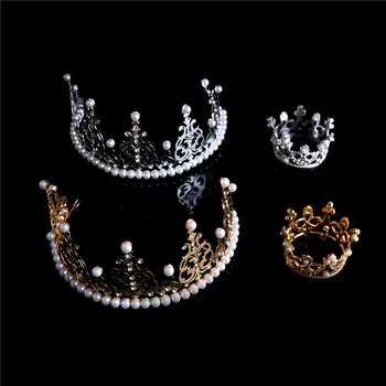 Crown King Fashion Пълна перла и кристал Мини принцеса Тиара Корона за майка и бебе Абитуриентски бал Орнаменти за коса Аксесоари за бижута за коса