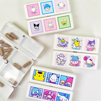 Kawaii Sanrio Medicine Box Cinnamoroll Hello Kitty Cartoon Cute Dustproof Drug Classification Опаковка Кутия за съхранение Момичета Подаръци