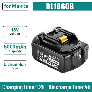 100% оригинален за Makita 18V 6000mAh акумулаторна батерия за електроинструменти с LED литиево-йонна подмяна LXT BL1860B BL1860 BL1850