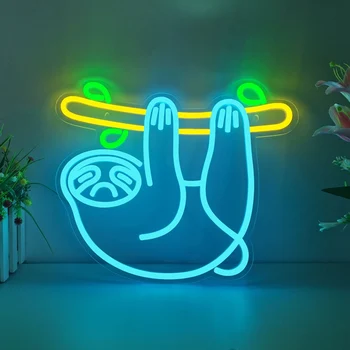 Ленивец Сладки животни LED неонова светлина знак акрилен неонов знак USB димер превключвател за дома Детска спалня клуб Zoo Bar стена декор знаци