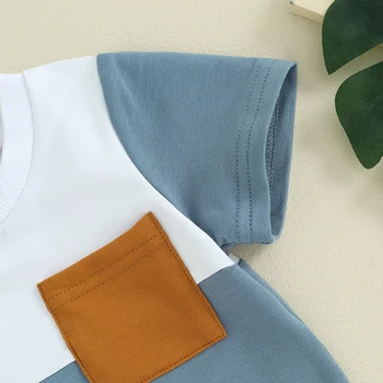 Малко дете бебе момче летни екипировки цвят блок тениски върховете с ластик шорти комплекти сладък бебе новородено дрехи