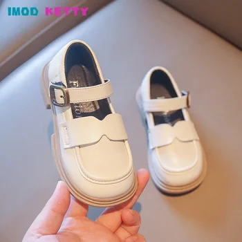 2023 Пролет Есен Нови деца Метален бутон Кожени обувки Момиче Темперамент Детска мода Прост корейски стил Кръгли пръсти Универсален