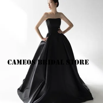 SONDR Без презрамки черна сватба Корея вечерна рокля по поръчка по поръчка официална абитуриентска рокля A-Line проста сатенена елегантна вечерна рокля булчински
