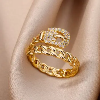 Циркон колан пръстени за жени от неръждаема стомана регулируеми пръст пръстен Femme геометрични 2023 сватба естетически Jewerly подарък anillos