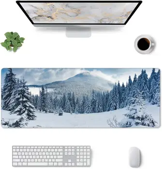 Winter White Snow Forest Christmas Landscape Mouse Pad Non Slip Rubber Base Stitched Edge Gaming Mice Pad 31.5 x 11.8 инча