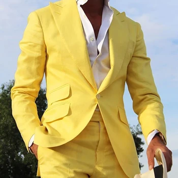 Мъжки костюми Blazer Summer Terno Outfits Single Breasted Peaked Lapel Casual Leisure Two Piece Jacket Pants Trajes Elegante Para
