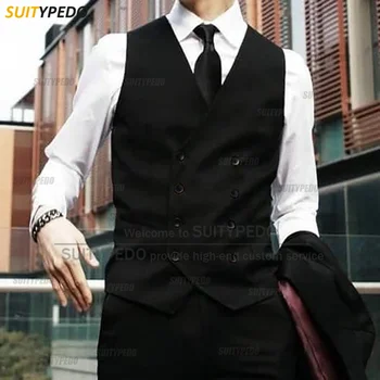 10 цвята черен мъжки костюм жилетки сватба без ръкави яке по поръчка тънък годни най-добър мъж младоженец бизнес двойна гърди жилетка