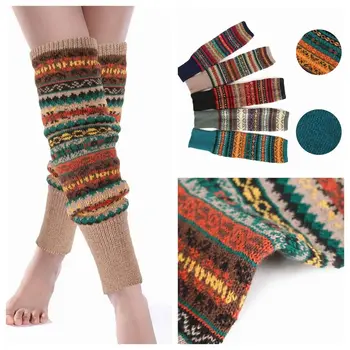 Boho Жена коляното крак нагреватели плета топло чорапи плетене на една кука гамаши термични гамаши обувка