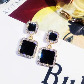 Нова мода Черно ослепително CZ кристал квадратни капка обеци за жени класически кристал бижута изящен подарък