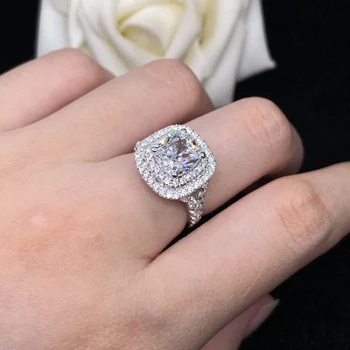 Луксозно качество Solid 18K 750 бижута от бяло злато 3Ct възглавница нарязани диамантен пръстен AU750 годежен пръстен за жени кутия подарък